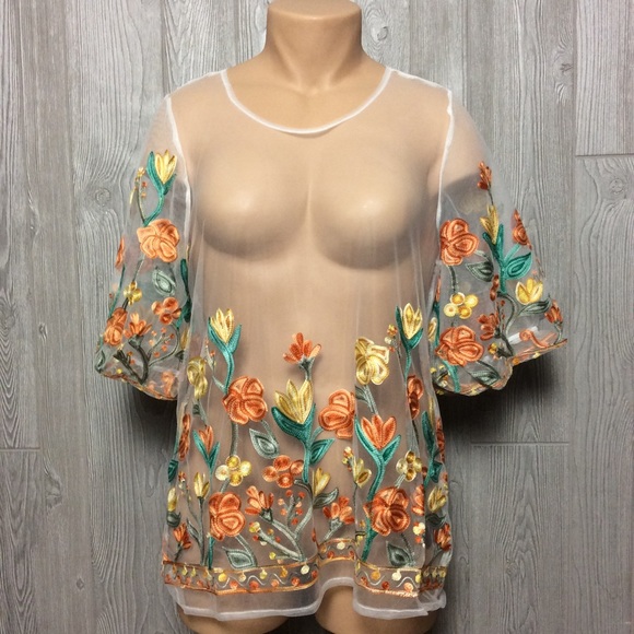 Unique Spectrum Tops - NWT Unique Spectrum Floral Sheer Top PLUS SIZE 1X